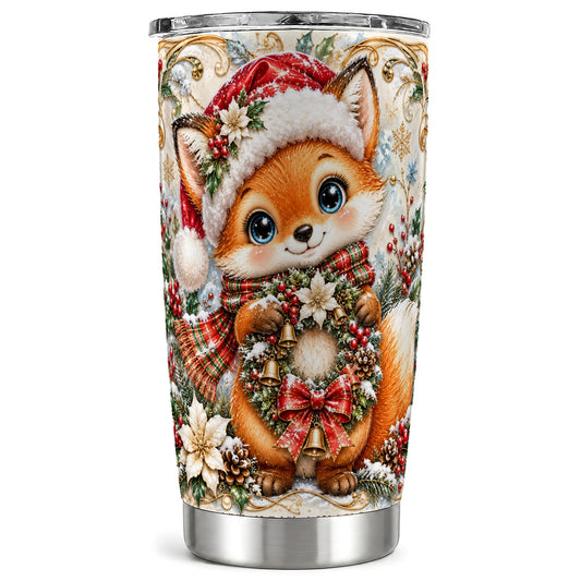 Fox Tumbler 20oz, Christmas Wreath Tumbler, Stainless Steel Travel Cup