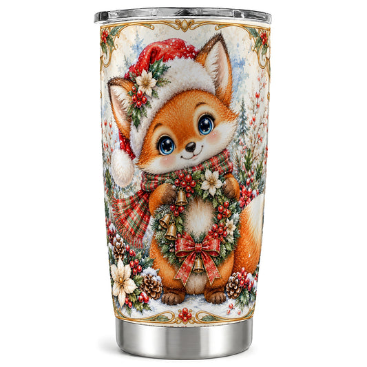 Fox Tumbler 20oz, Christmas Wreath Tumbler, Stainless Steel Travel Cup