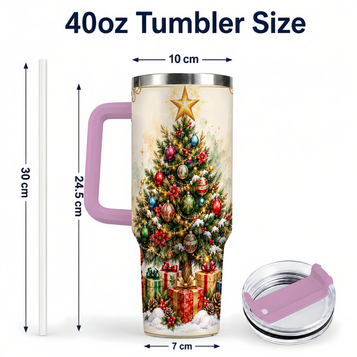 #pl[40oz|Pink] Christmas Tree Tumbler 40oz, Holiday Tumbler, Stainless Steel Travel Cup