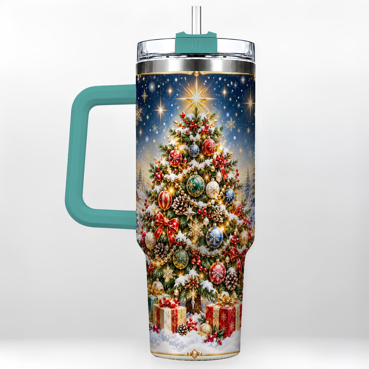 #pl[40oz|Green] Snowy Tree Tumbler 40oz, Winter Tumbler, Stainless Steel Travel Cup