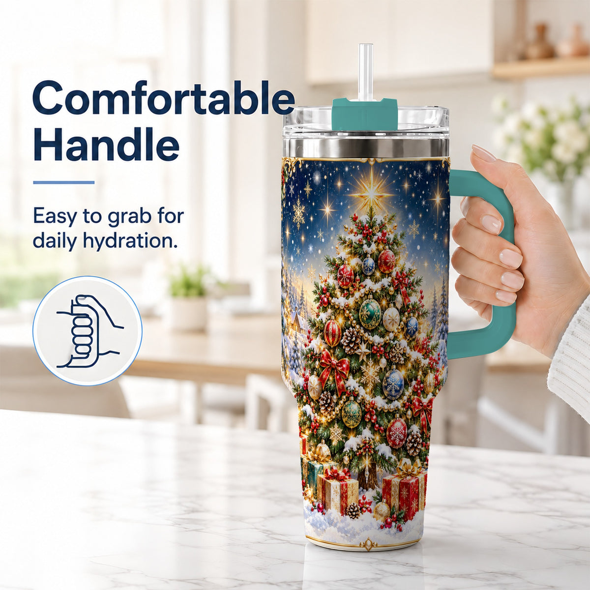 #pl[40oz|Green] Snowy Tree Tumbler 40oz, Winter Tumbler, Stainless Steel Travel Cup