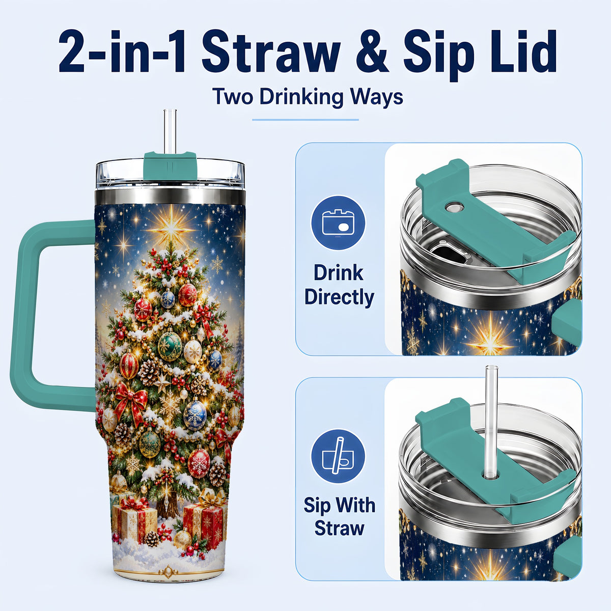 #pl[40oz|Green] Snowy Tree Tumbler 40oz, Winter Tumbler, Stainless Steel Travel Cup