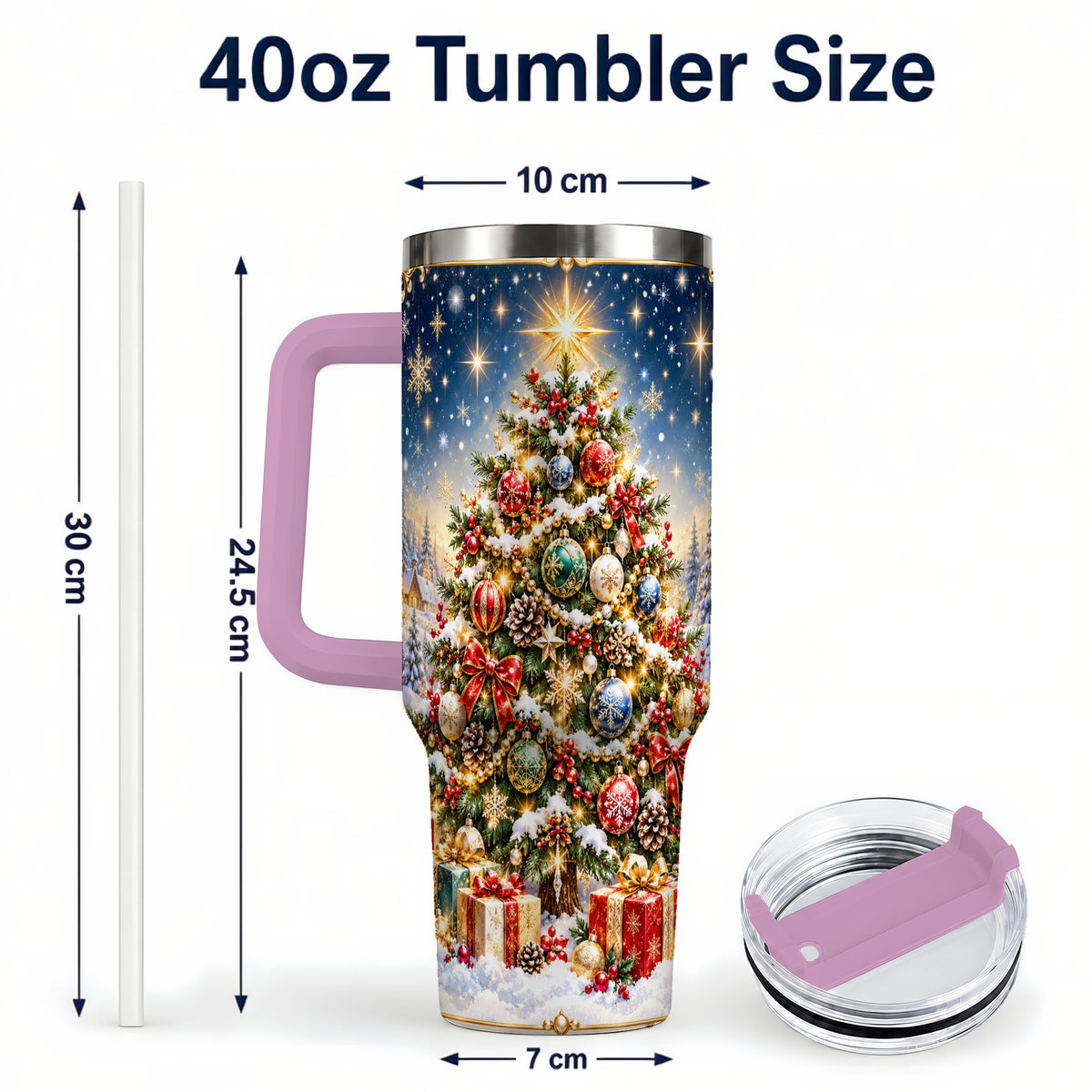 #pl[40oz|Pink] Snowy Tree Tumbler 40oz, Winter Tumbler, Stainless Steel Travel Cup
