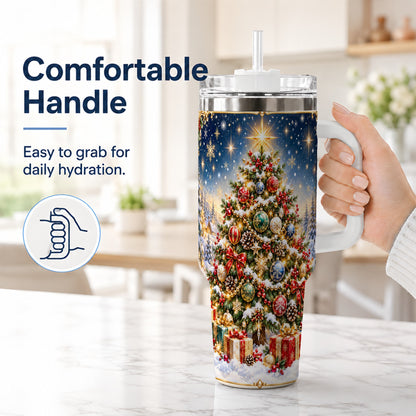 #pl[40oz|White] Snowy Tree Tumbler 40oz, Winter Tumbler, Stainless Steel Travel Cup