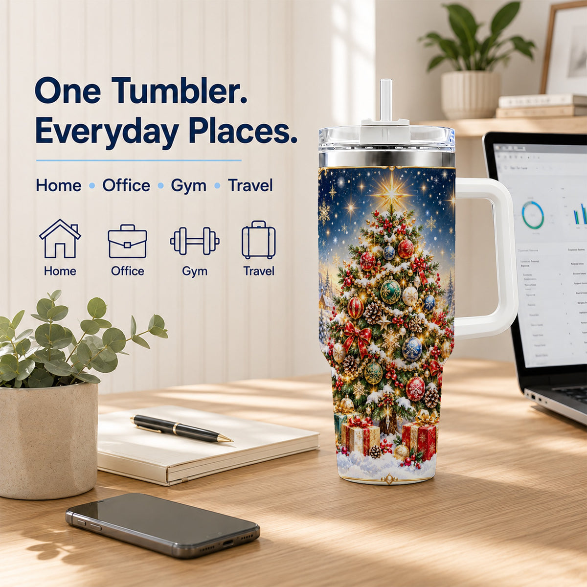 Snowy Tree Tumbler 40oz, Winter Tumbler, Stainless Steel Travel Cup
