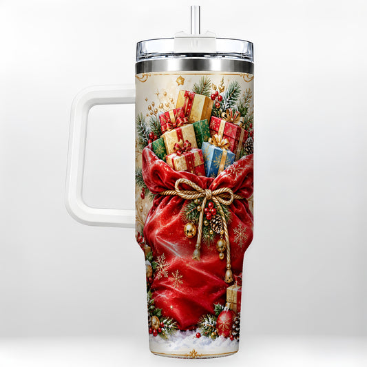 Present Sack Tumbler 40oz, Holiday Tumbler, Stainless Steel Travel Cup