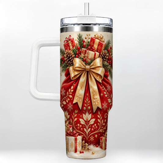 Red Sack Tumbler 40oz, Holiday Tumbler, Stainless Steel Travel Cup
