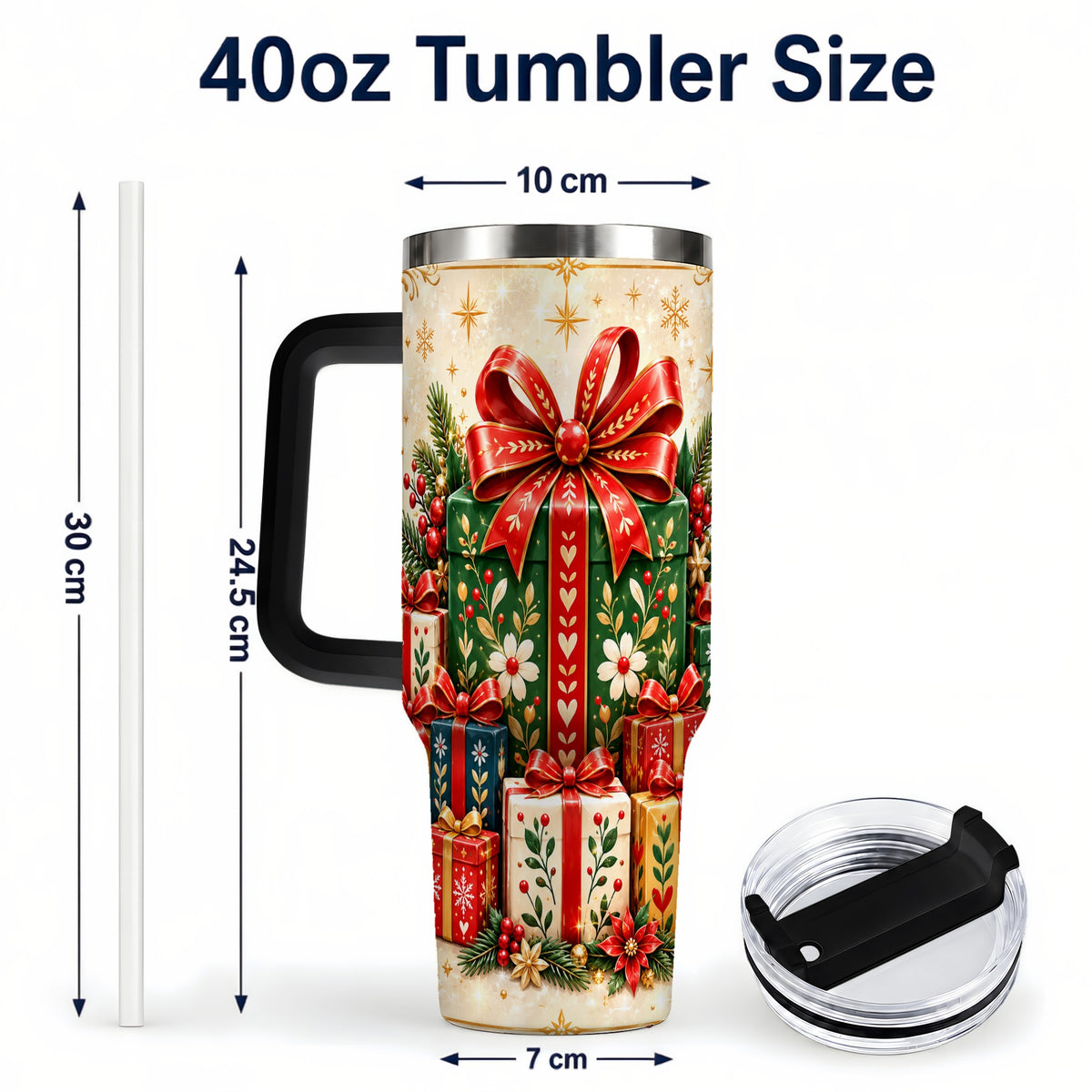 #pl[40oz|Black] Present Stack Tumbler 40oz, Holiday Tumbler, Stainless Steel Travel Cup