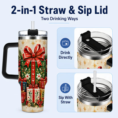 #pl[40oz|Black] Present Stack Tumbler 40oz, Holiday Tumbler, Stainless Steel Travel Cup