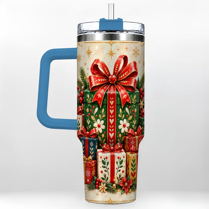 #pl[40oz|Blue] Present Stack Tumbler 40oz, Holiday Tumbler, Stainless Steel Travel Cup