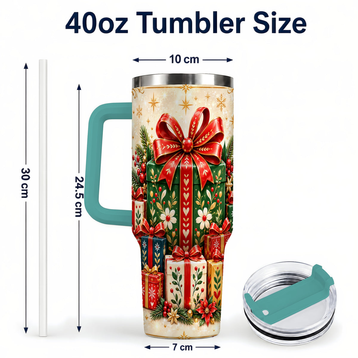 #pl[40oz|Green] Present Stack Tumbler 40oz, Holiday Tumbler, Stainless Steel Travel Cup