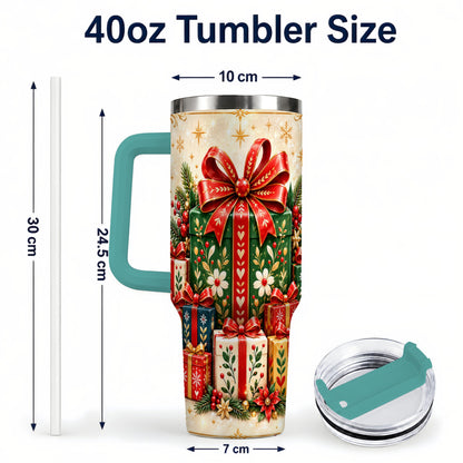 #pl[40oz|Green] Present Stack Tumbler 40oz, Holiday Tumbler, Stainless Steel Travel Cup