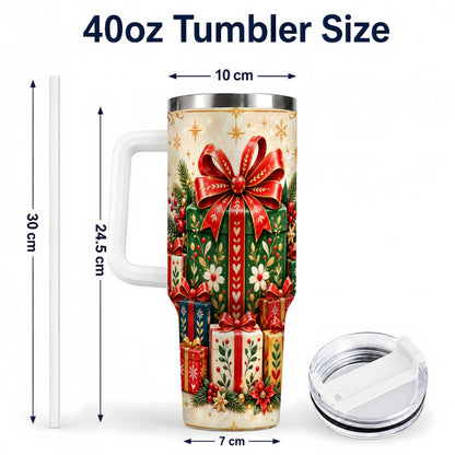 #pl[40oz|White] Present Stack Tumbler 40oz, Holiday Tumbler, Stainless Steel Travel Cup