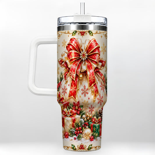 Present Sack Tumbler 40oz, Festive Tumbler, Stainless Steel Travel Cup