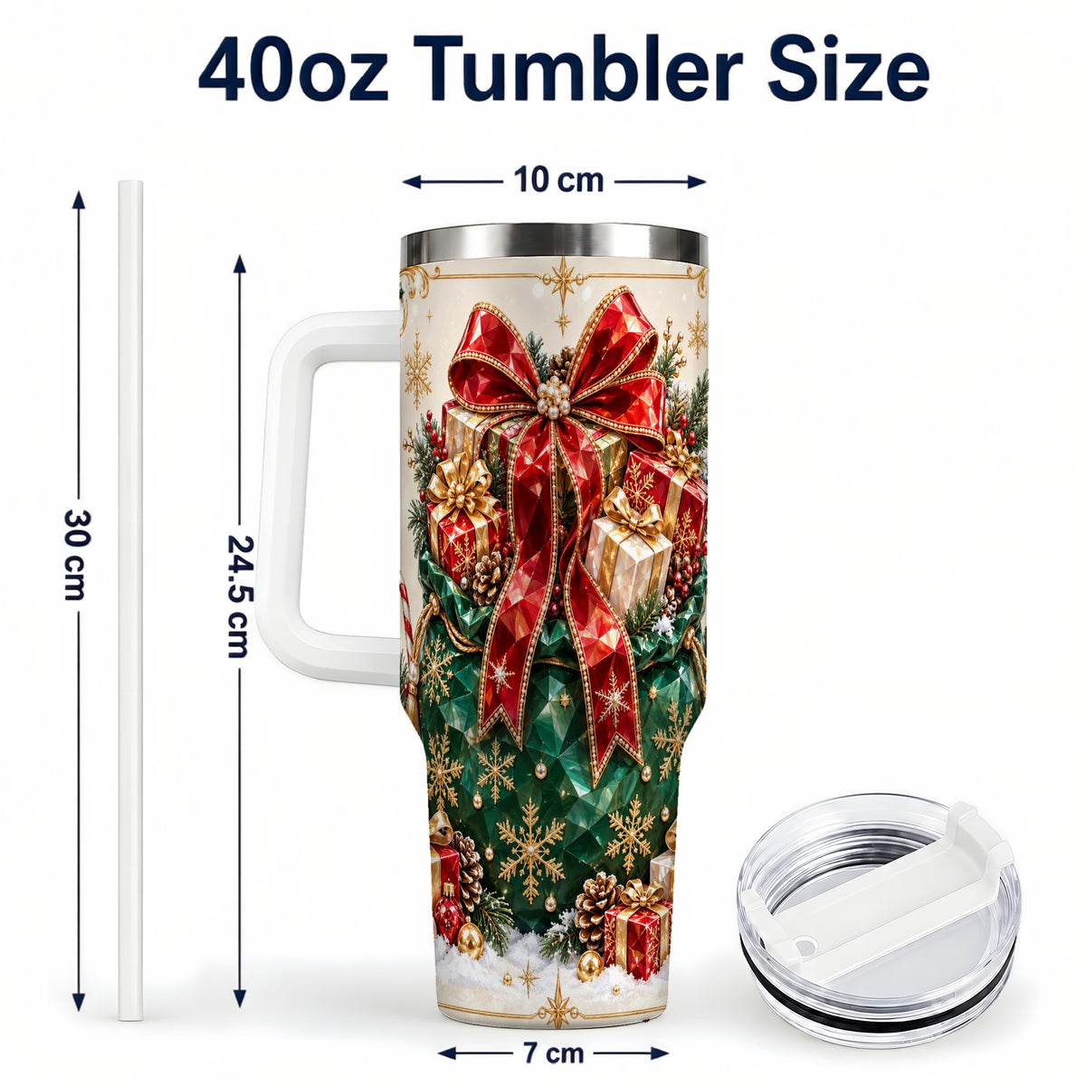 #pl[40oz|White] Christmas Present Sack Tumbler 40oz, Holiday Bow Stainless Steel Travel Cup