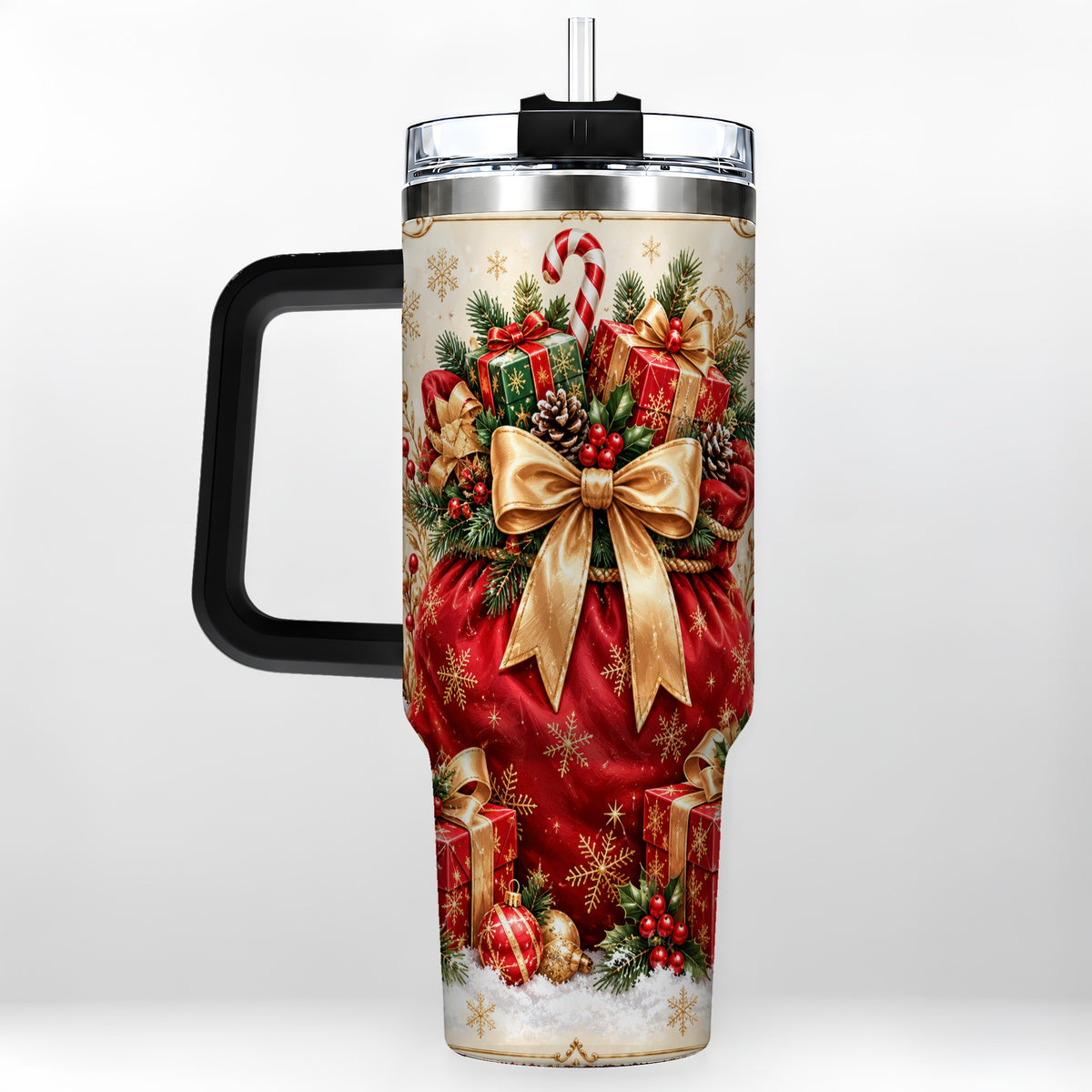 #pl[40oz|Black] Red Christmas Sack Tumbler 40oz, Holiday Stainless Steel Travel Cup