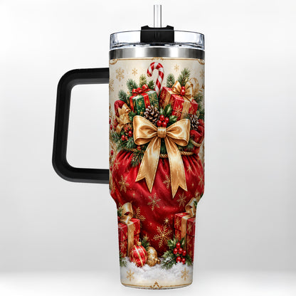 #pl[40oz|Black] Red Christmas Sack Tumbler 40oz, Holiday Stainless Steel Travel Cup