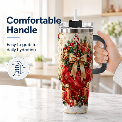 #pl[40oz|Black] Red Christmas Sack Tumbler 40oz, Holiday Stainless Steel Travel Cup