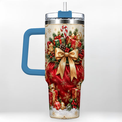 #pl[40oz|Blue] Red Christmas Sack Tumbler 40oz, Holiday Stainless Steel Travel Cup