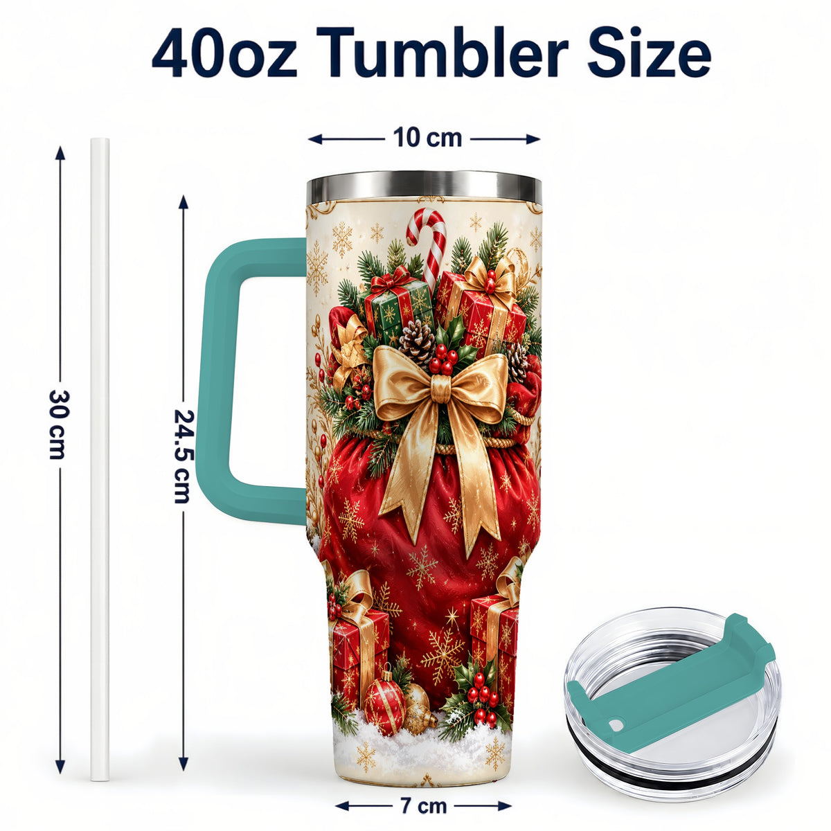 #pl[40oz|Green] Red Christmas Sack Tumbler 40oz, Holiday Stainless Steel Travel Cup
