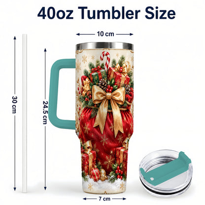 #pl[40oz|Green] Red Christmas Sack Tumbler 40oz, Holiday Stainless Steel Travel Cup