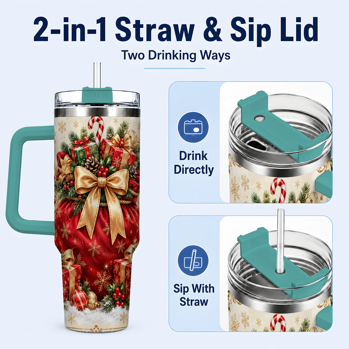 #pl[40oz|Green] Red Christmas Sack Tumbler 40oz, Holiday Stainless Steel Travel Cup
