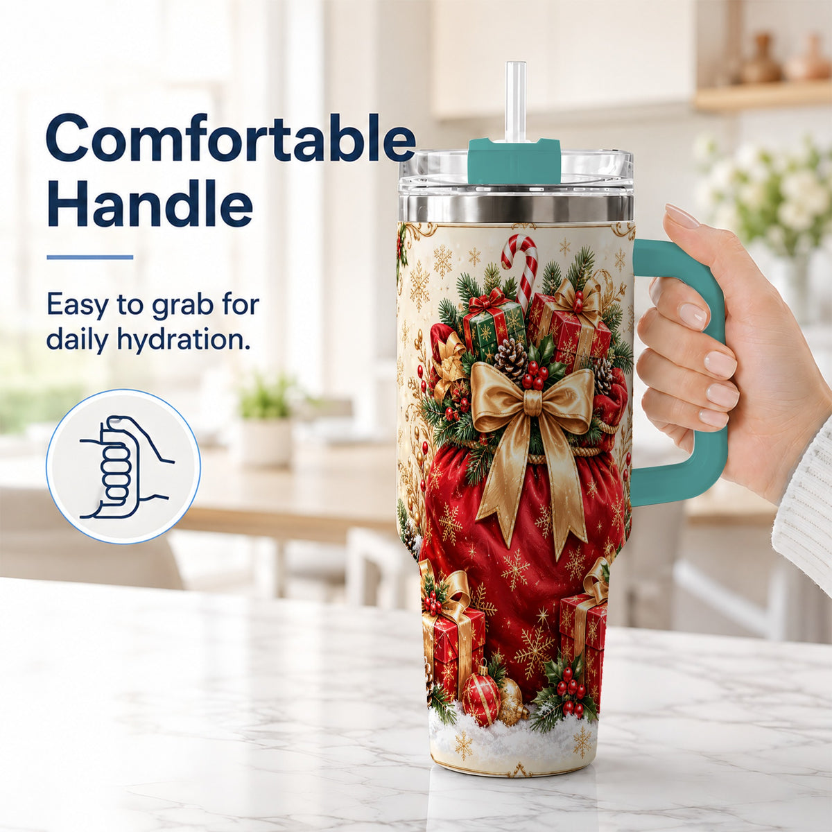 #pl[40oz|Green] Red Christmas Sack Tumbler 40oz, Holiday Stainless Steel Travel Cup