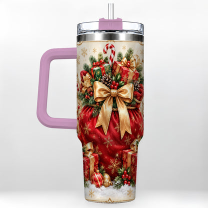 #pl[40oz|Pink] Red Christmas Sack Tumbler 40oz, Holiday Stainless Steel Travel Cup