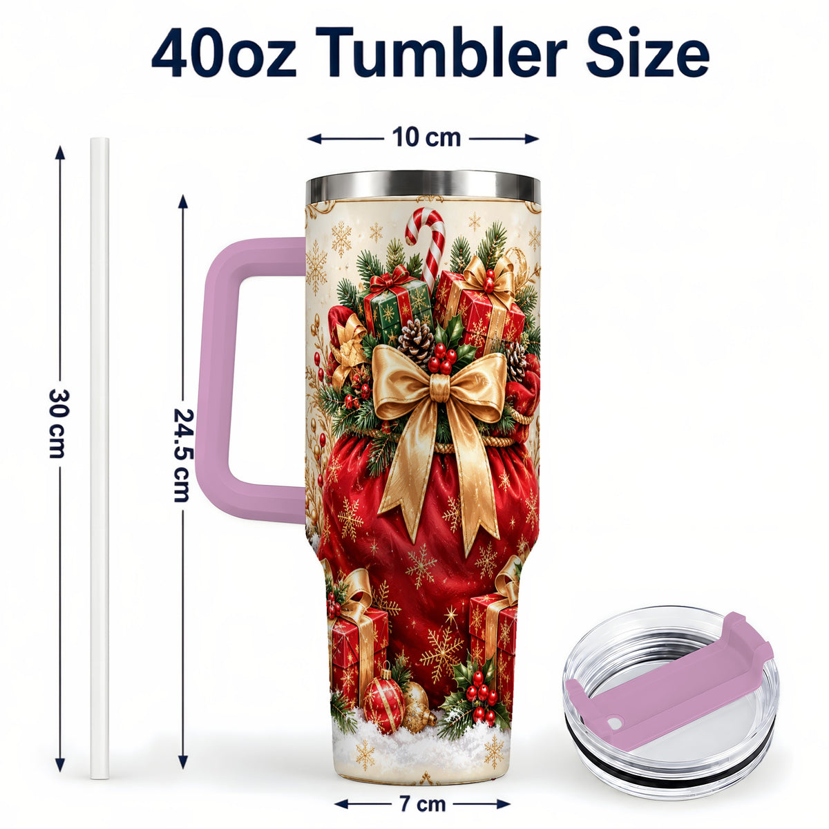 #pl[40oz|Pink] Red Christmas Sack Tumbler 40oz, Holiday Stainless Steel Travel Cup
