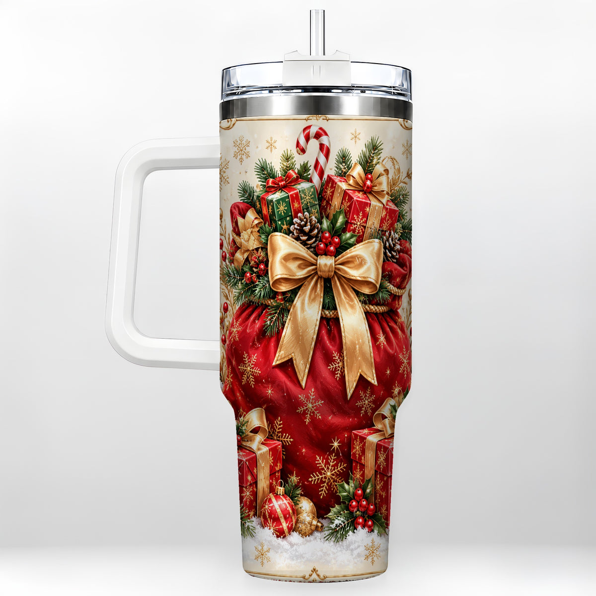Red Christmas Sack Tumbler 40oz, Holiday Stainless Steel Travel Cup