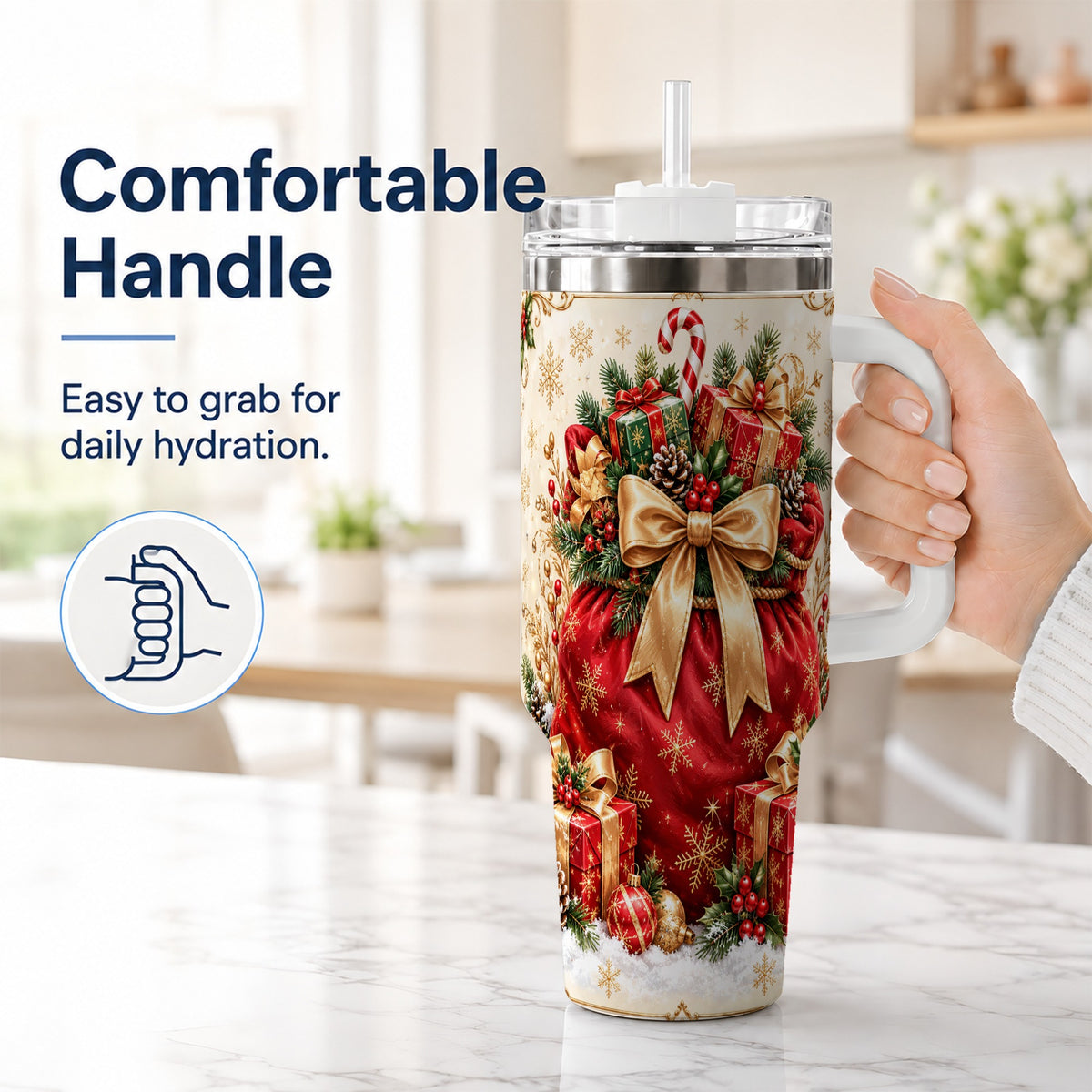 #pl[40oz|White] Red Christmas Sack Tumbler 40oz, Holiday Stainless Steel Travel Cup