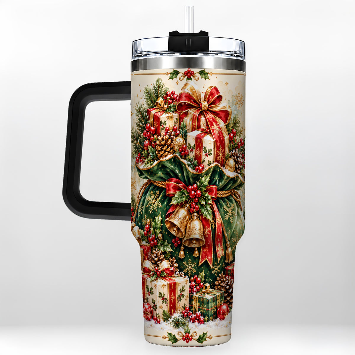 #pl[40oz|Black] Christmas Present Bag Tumbler 40oz, Holiday Stainless Steel Travel Cup
