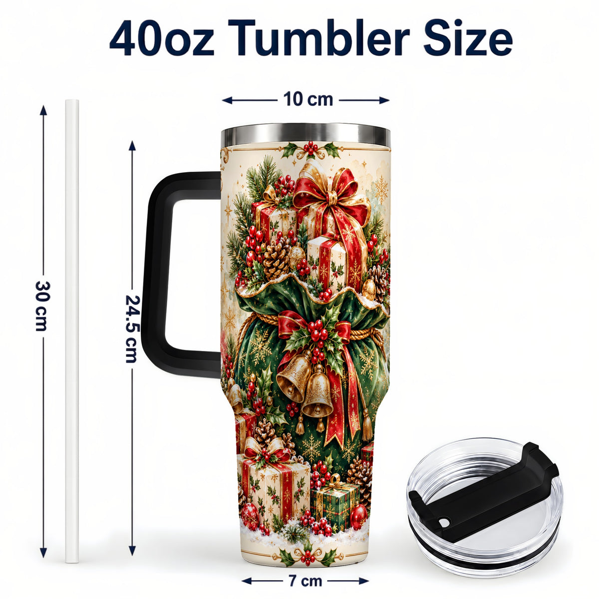 #pl[40oz|Black] Christmas Present Bag Tumbler 40oz, Holiday Stainless Steel Travel Cup