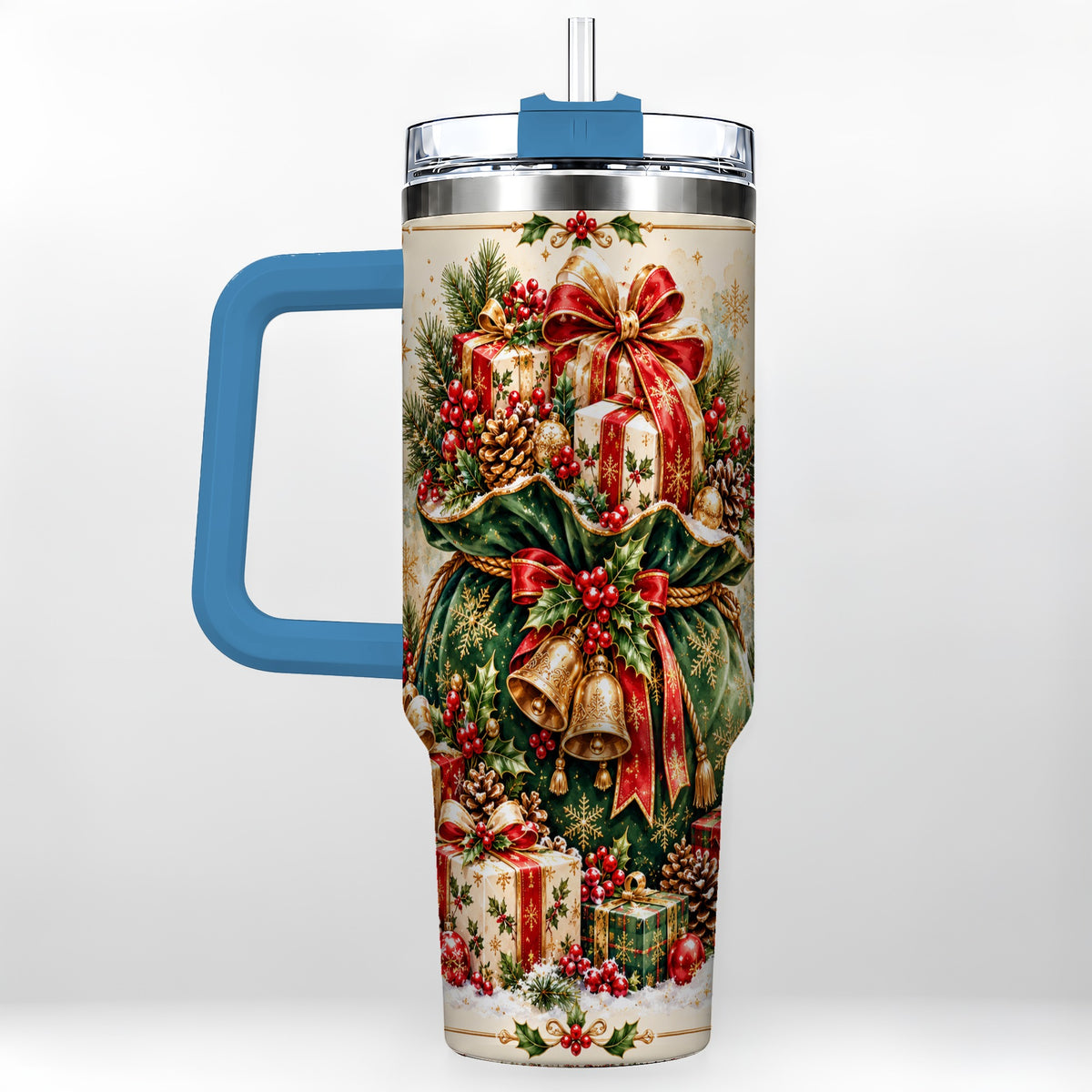 #pl[40oz|Blue] Christmas Present Bag Tumbler 40oz, Holiday Stainless Steel Travel Cup