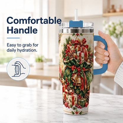 #pl[40oz|Blue] Christmas Present Bag Tumbler 40oz, Holiday Stainless Steel Travel Cup