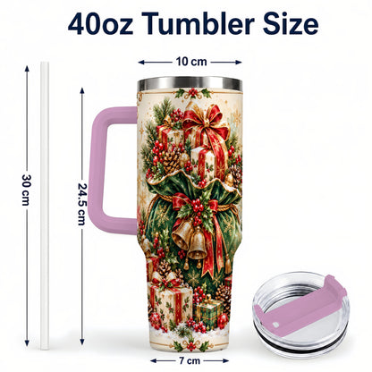 #pl[40oz|Pink] Christmas Present Bag Tumbler 40oz, Holiday Stainless Steel Travel Cup