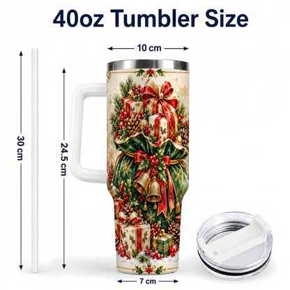 #pl[40oz|White] Christmas Present Bag Tumbler 40oz, Holiday Stainless Steel Travel Cup