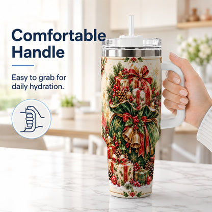 #pl[40oz|White] Christmas Present Bag Tumbler 40oz, Holiday Stainless Steel Travel Cup
