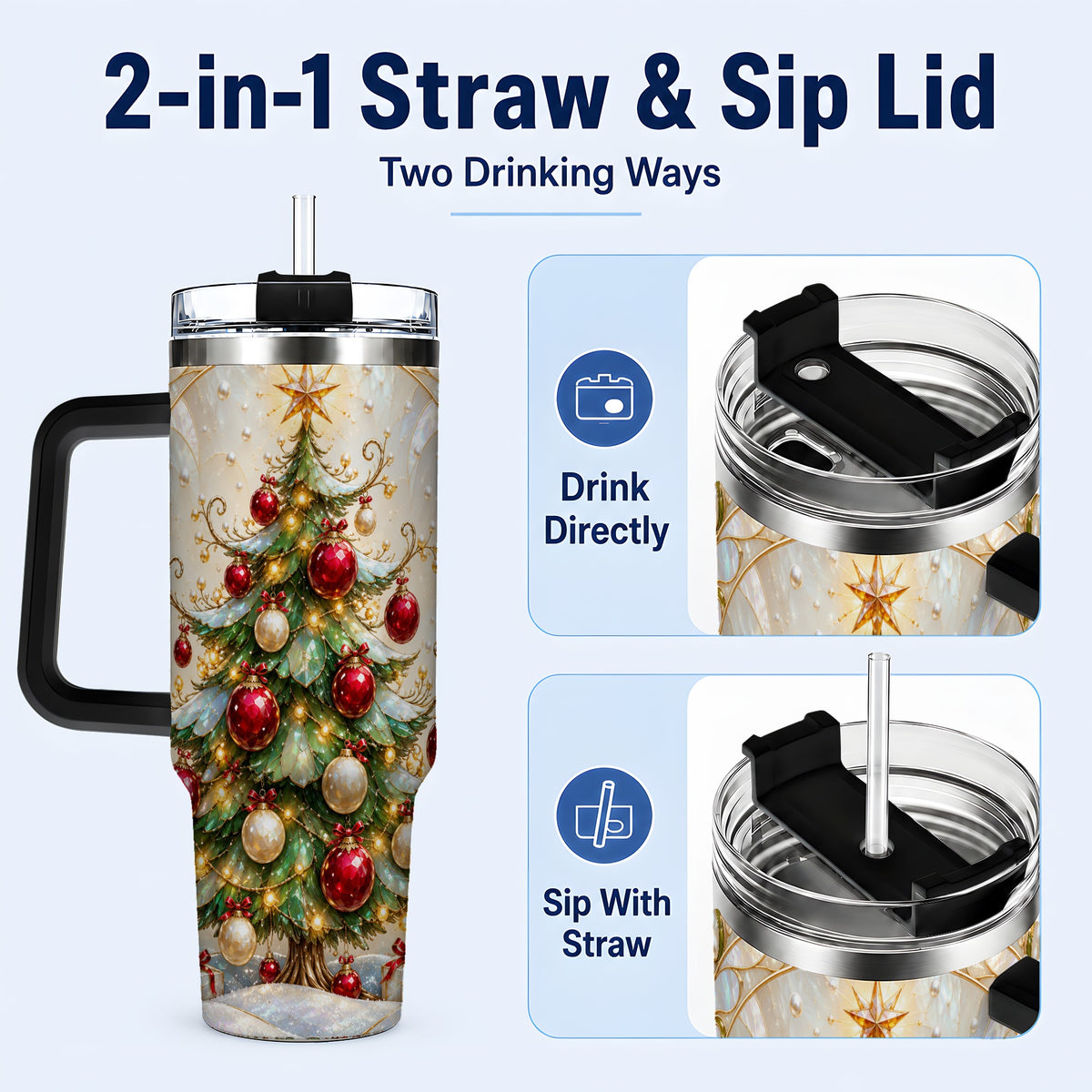 #pl[40oz|Black] Christmas Tree Tumbler 40oz, Ornament Stainless Steel Travel Cup