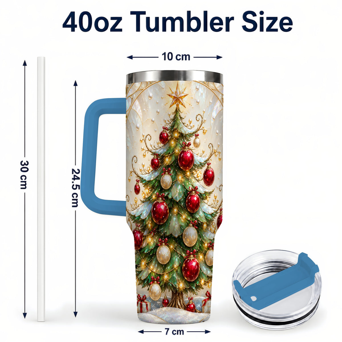 #pl[40oz|Blue] Christmas Tree Tumbler 40oz, Ornament Stainless Steel Travel Cup
