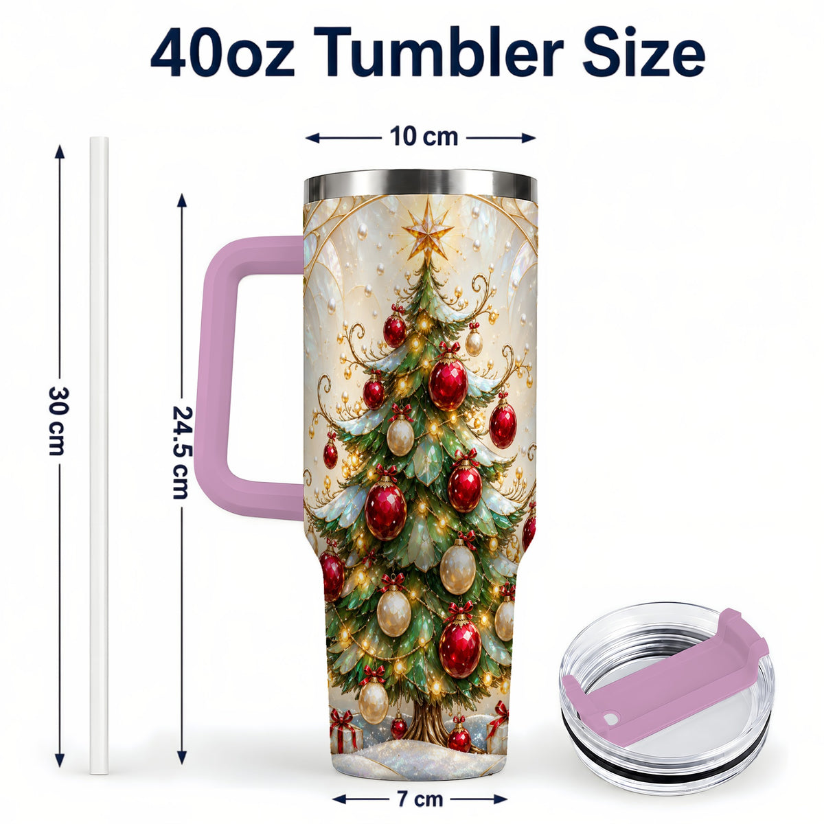 #pl[40oz|Pink] Christmas Tree Tumbler 40oz, Ornament Stainless Steel Travel Cup