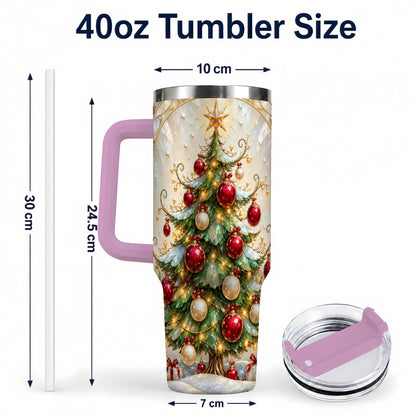 #pl[40oz|Pink] Christmas Tree Tumbler 40oz, Ornament Stainless Steel Travel Cup