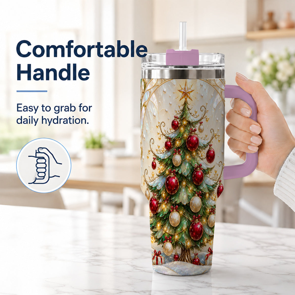 #pl[40oz|Pink] Christmas Tree Tumbler 40oz, Ornament Stainless Steel Travel Cup