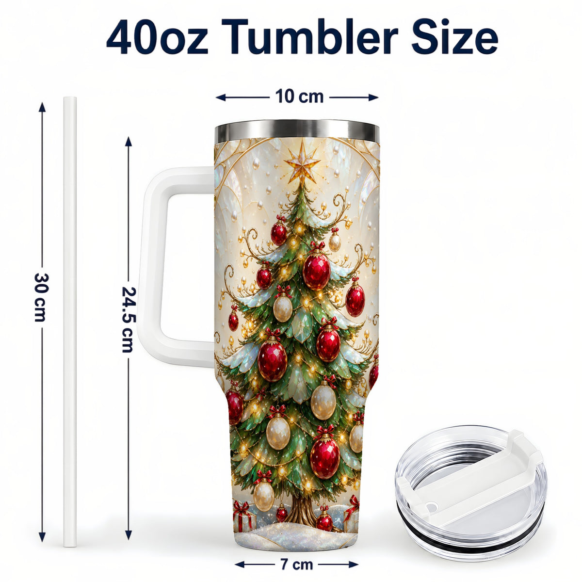#pl[40oz|White] Christmas Tree Tumbler 40oz, Ornament Stainless Steel Travel Cup