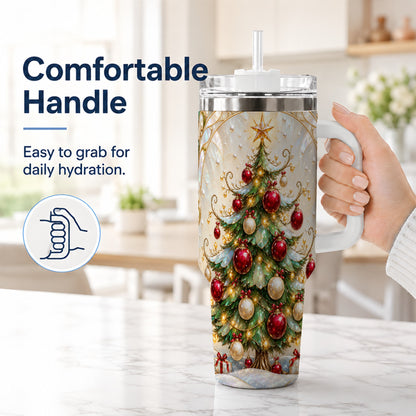 #pl[40oz|White] Christmas Tree Tumbler 40oz, Ornament Stainless Steel Travel Cup