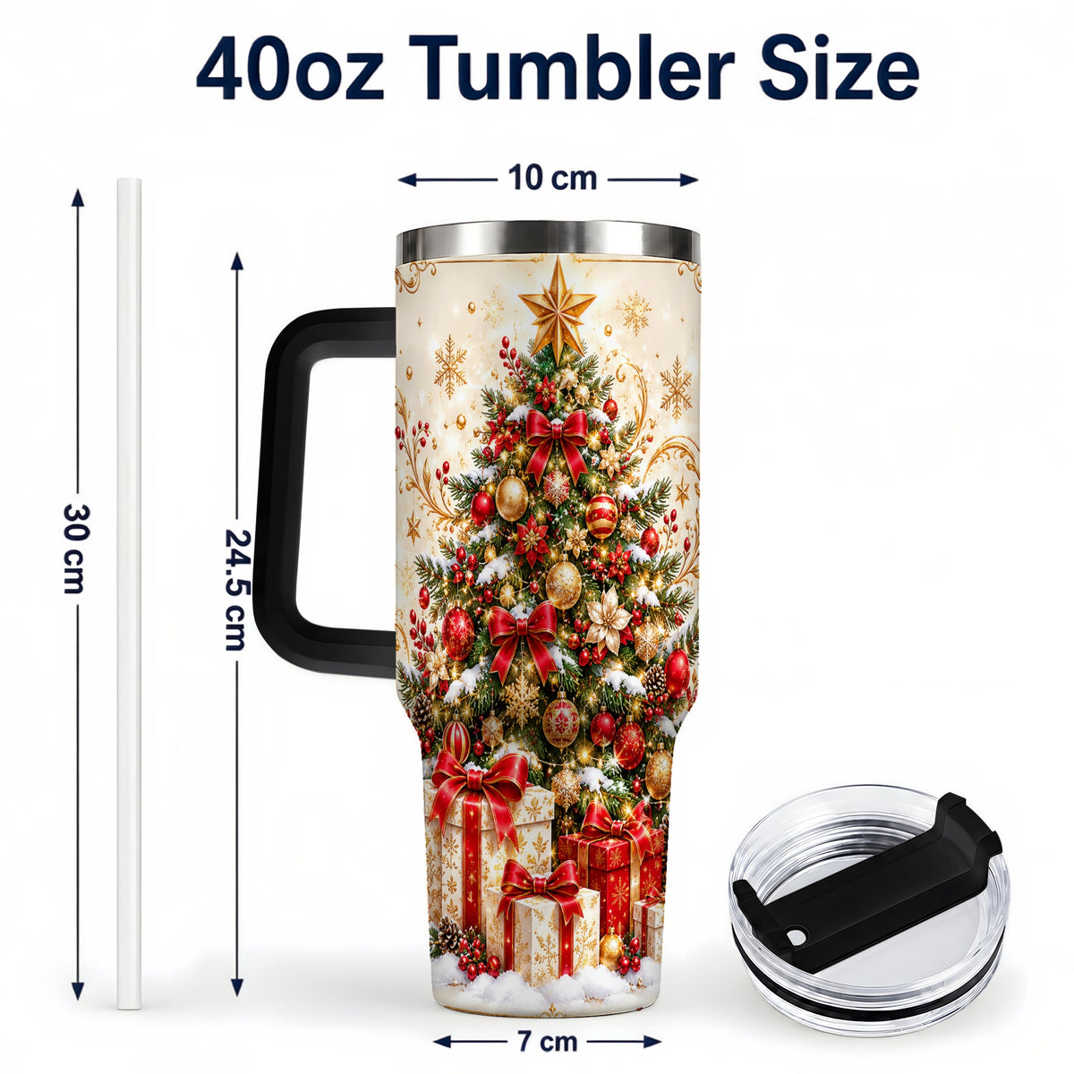 #pl[40oz|Black] Christmas Tree Tumbler 40oz, Presents Stainless Steel Travel Cup