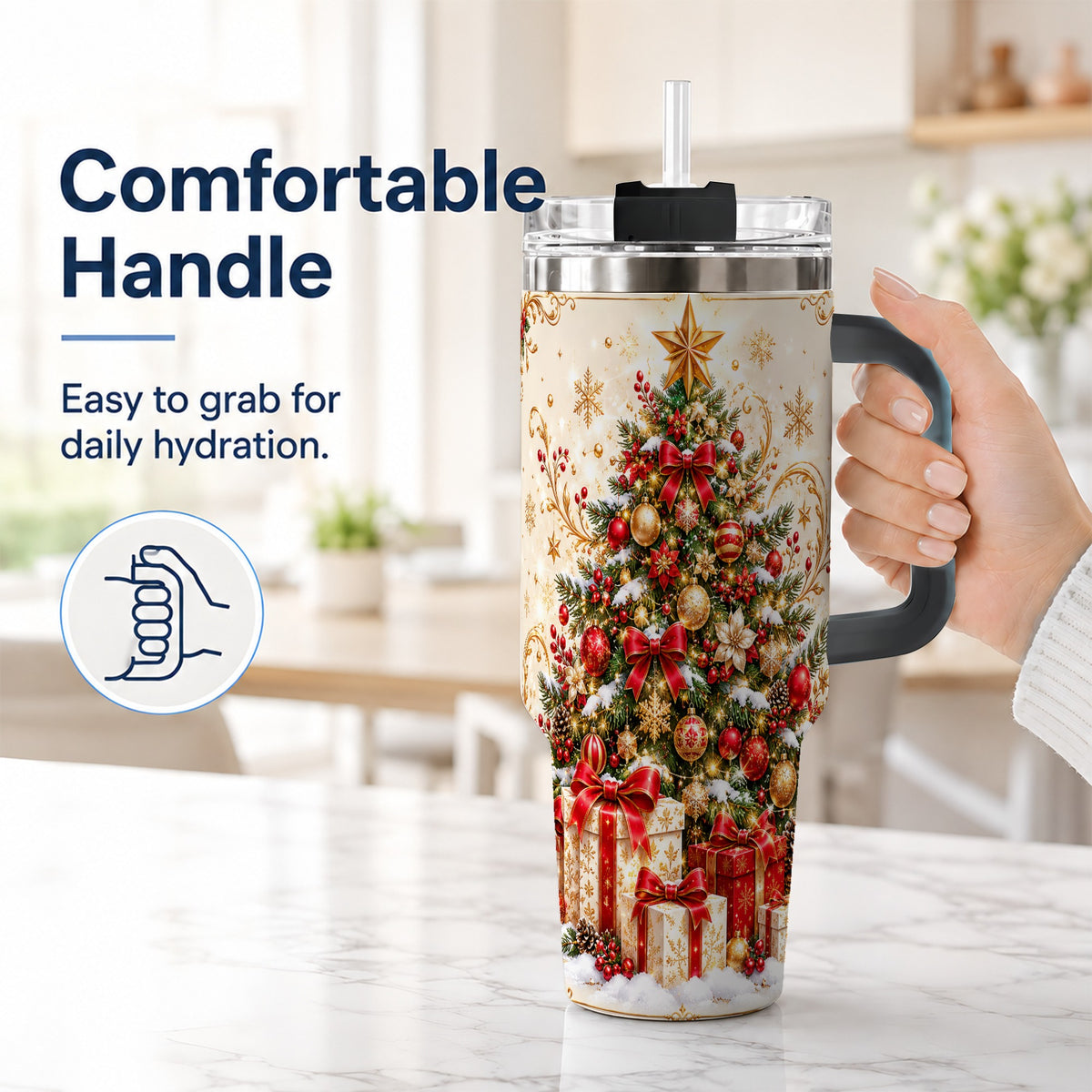 #pl[40oz|Black] Christmas Tree Tumbler 40oz, Presents Stainless Steel Travel Cup