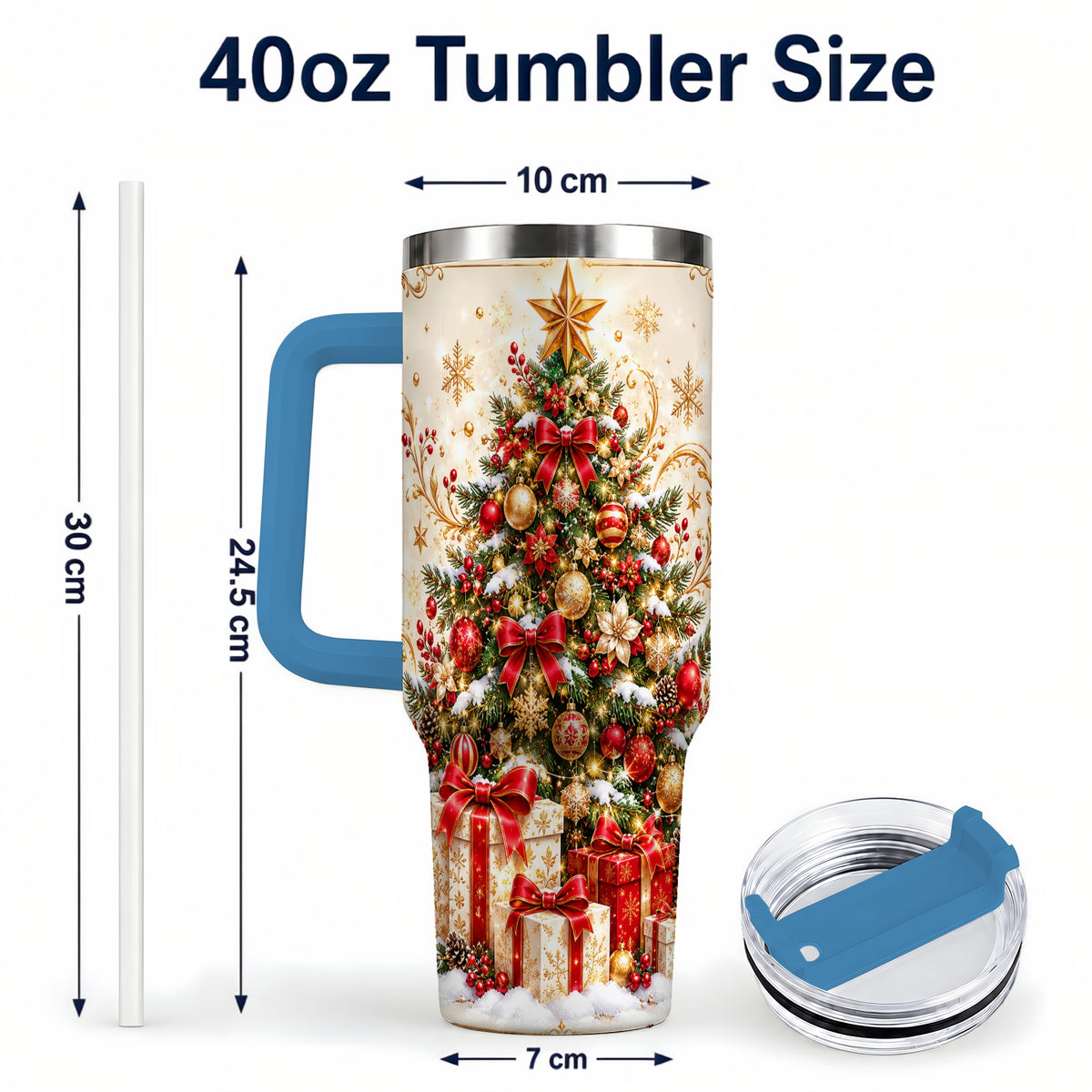 #pl[40oz|Blue] Christmas Tree Tumbler 40oz, Presents Stainless Steel Travel Cup