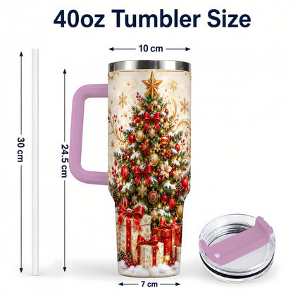 #pl[40oz|Pink] Christmas Tree Tumbler 40oz, Presents Stainless Steel Travel Cup