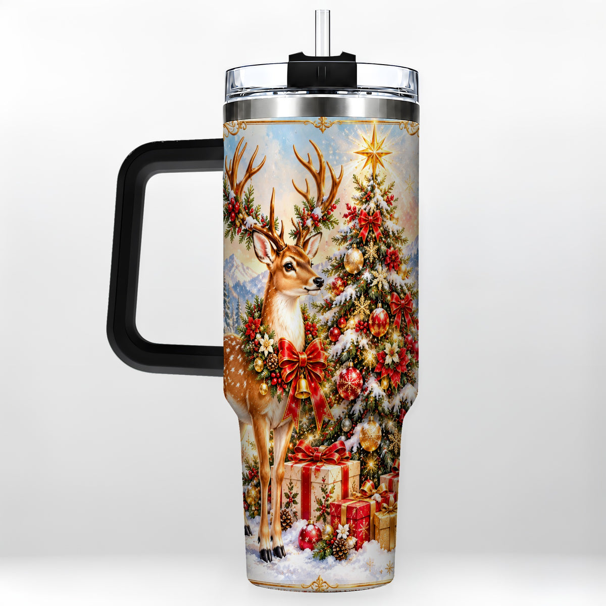 #pl[40oz|Black] Christmas Deer 40oz Tumbler, Reindeer Tumbler, Stainless Steel Travel Cup